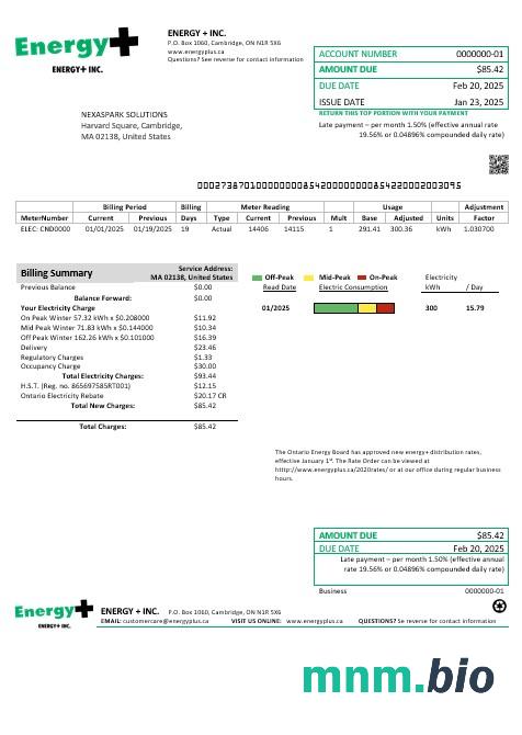 USA Massachusetts Energy Plus szablon rachunku za energię elektryczną w formatach Word i PDF